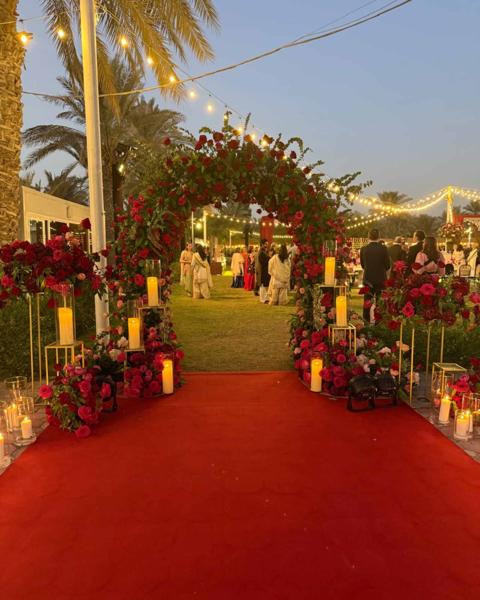 Elegant wedding entrance at Aashiyana The Farm, Dubai