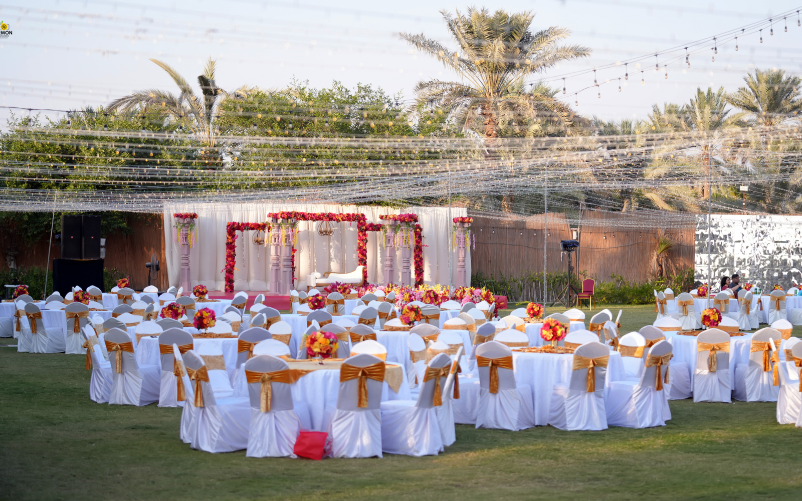 Elegant outdoor wedding seating at Aashiyana The Farm, Dubai